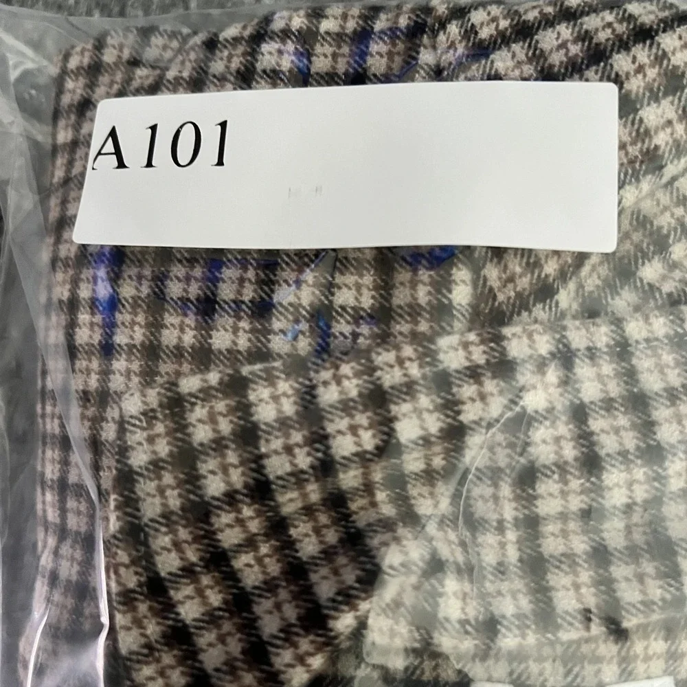 Reiss Regular Fit Plaid Checked Button Down Shirt Brown XL Cotton Blend
